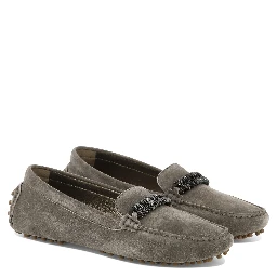 Suede loafers with jewel detailing