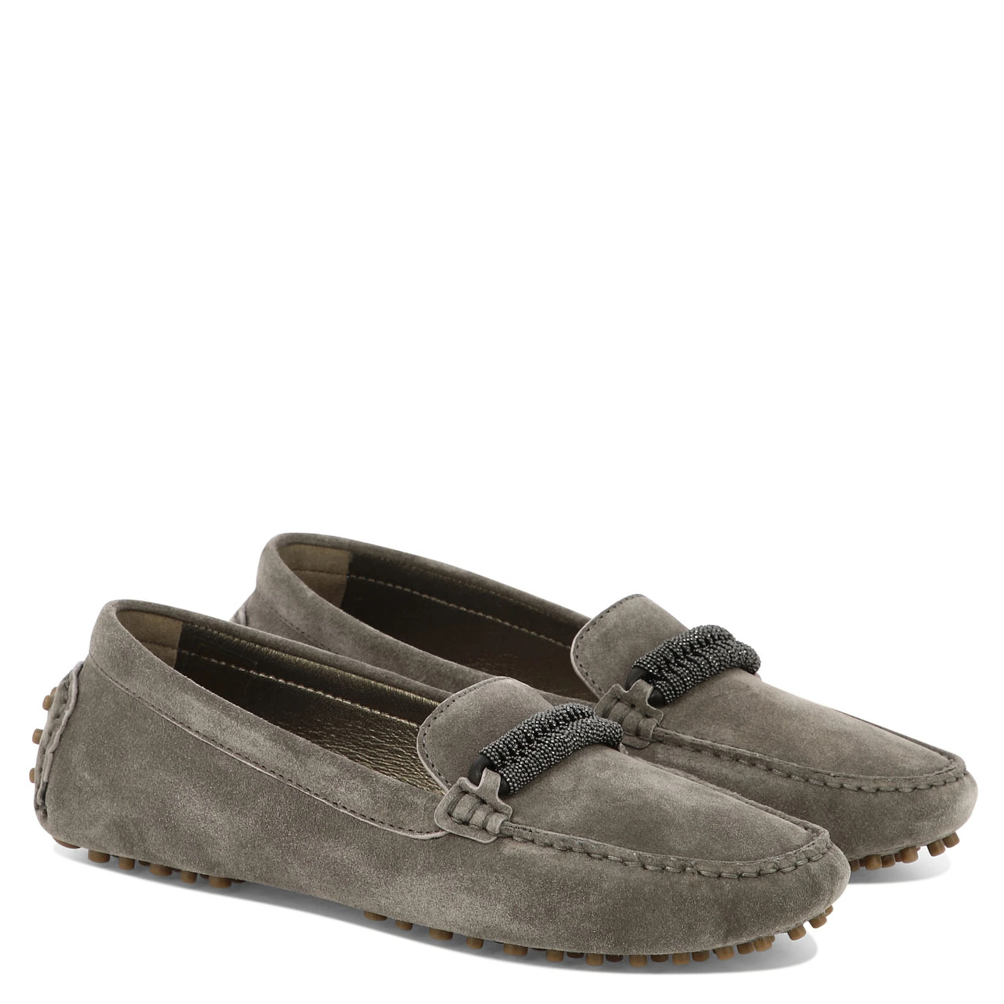 Suede loafers with jewel detailing