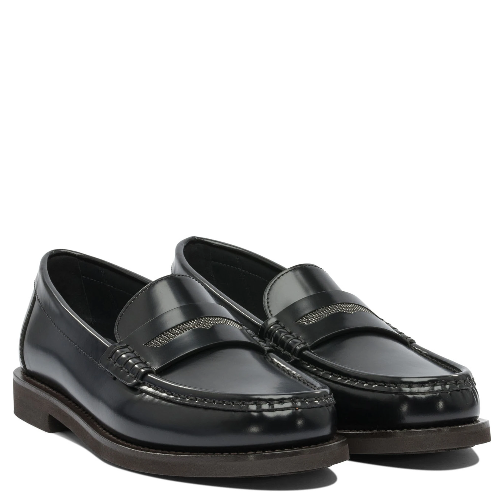 Leather loafers with jewel detailing