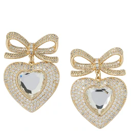 Heart-shaped earrings with embellished bow