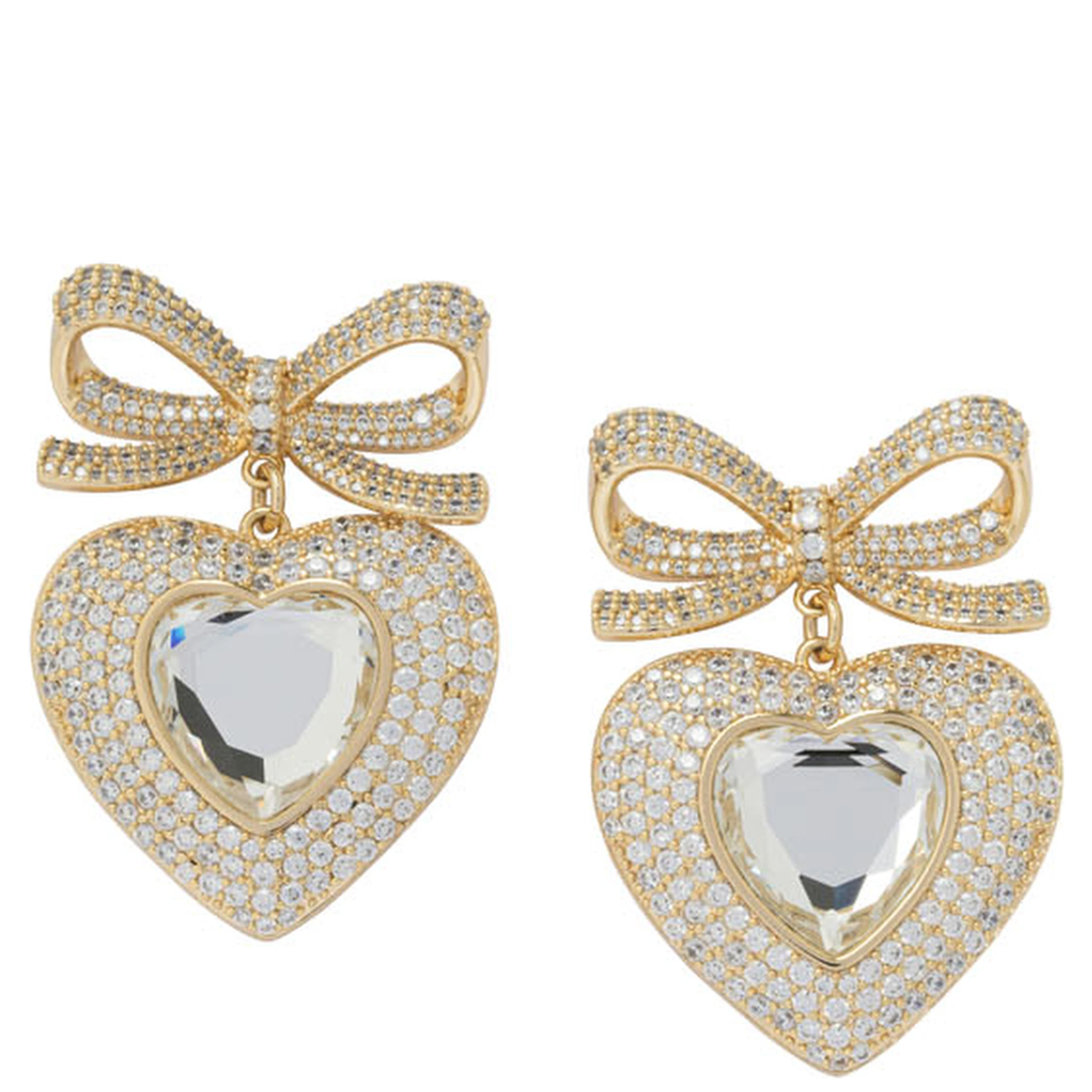 Heart-shaped earrings with embellished bow