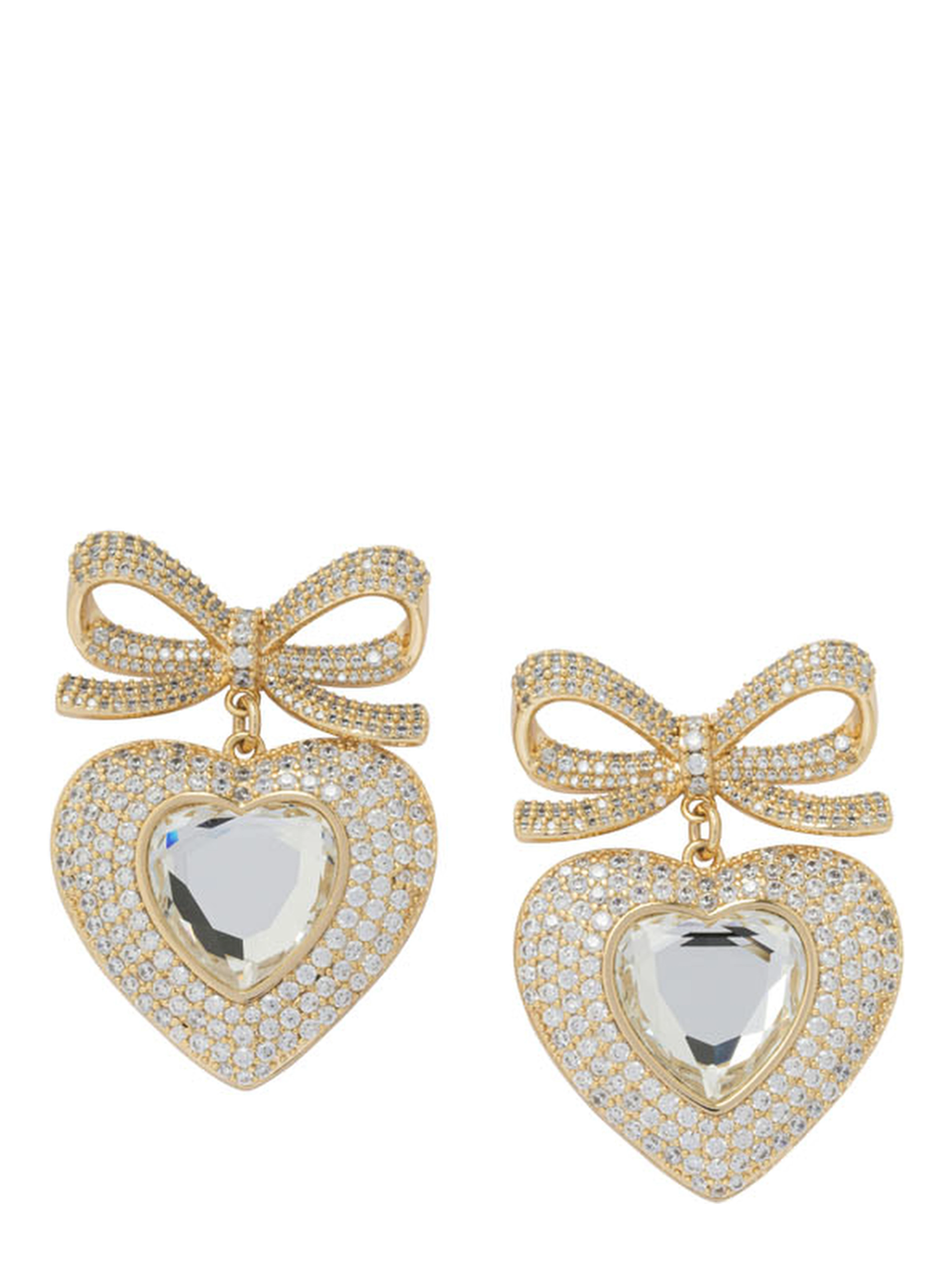 Heart-shaped earrings with embellished bow