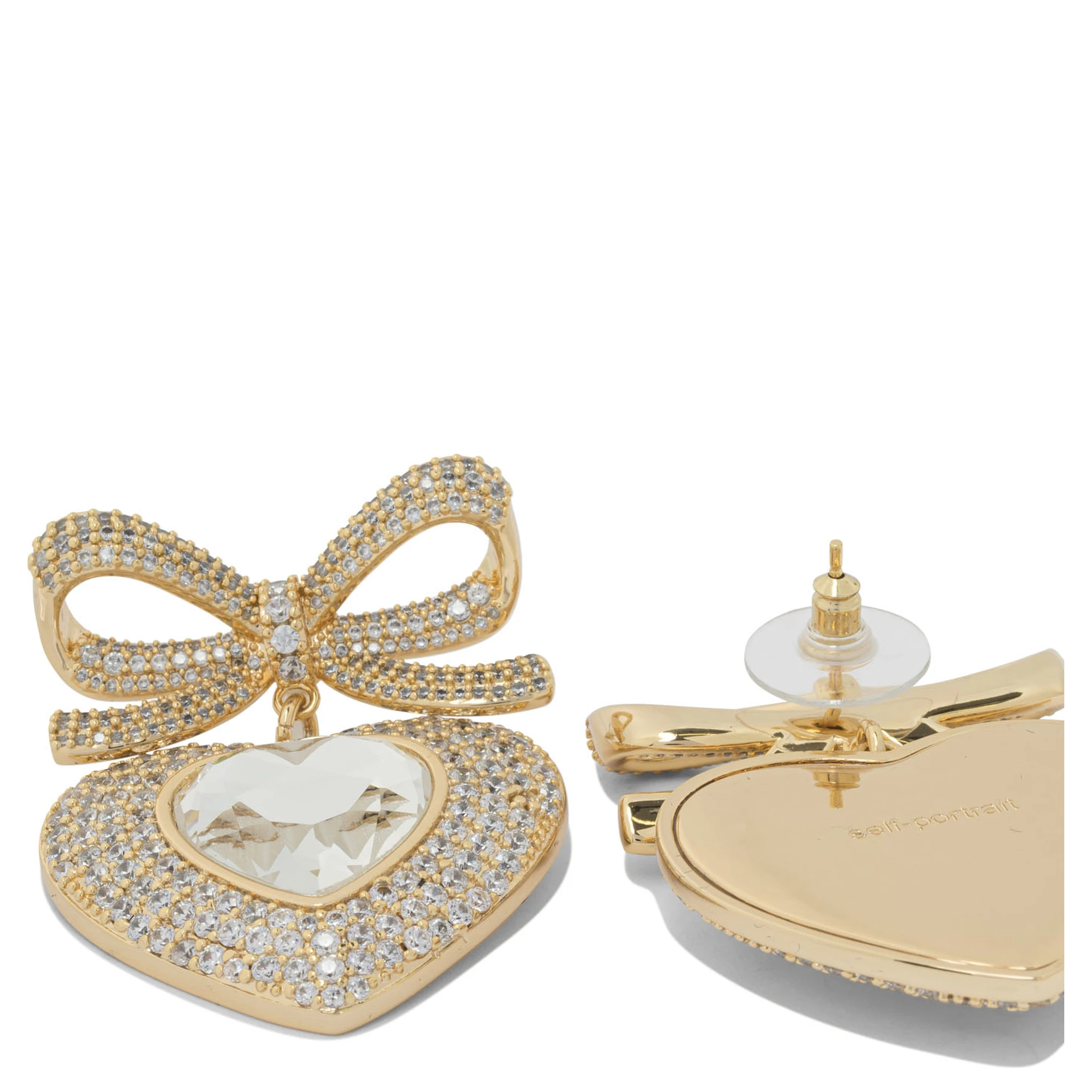 Heart-shaped earrings with embellished bow