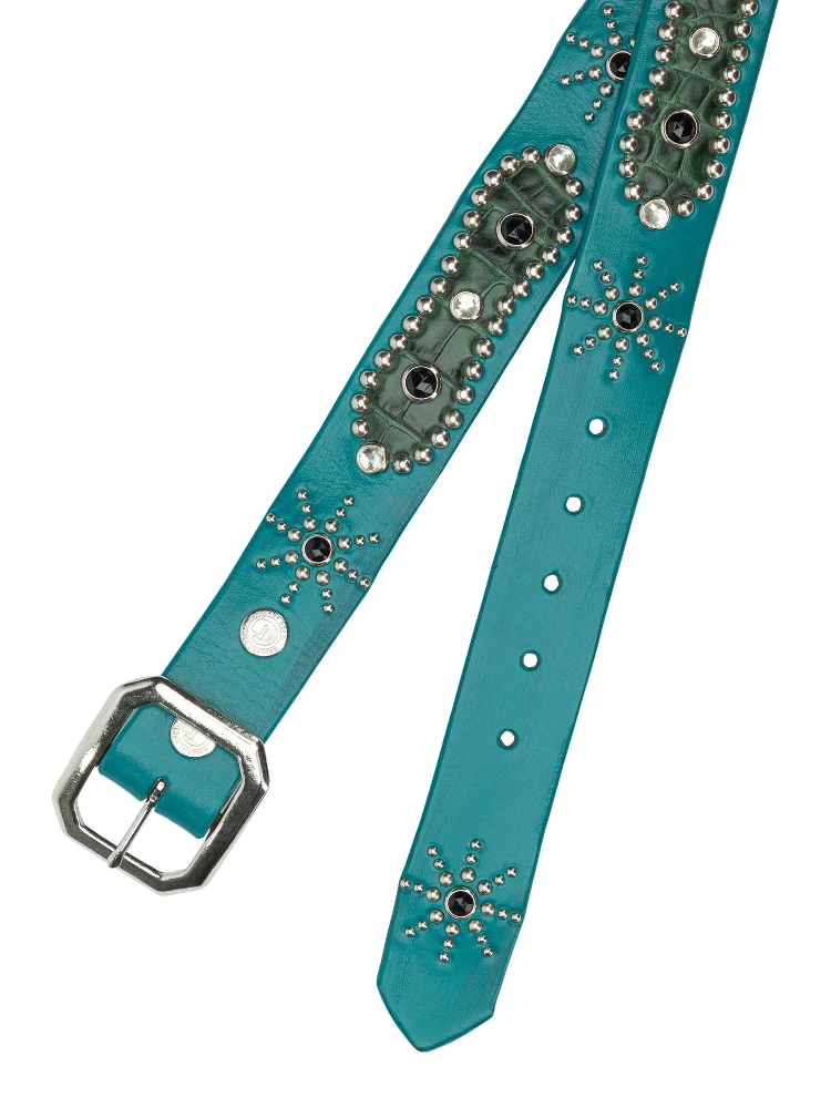 Leather belt with decorations alternative