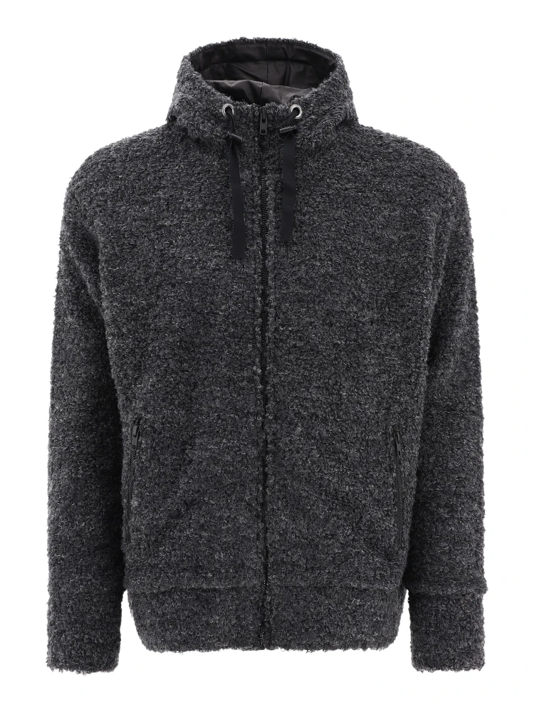 Textured drawstring zipped hoodie