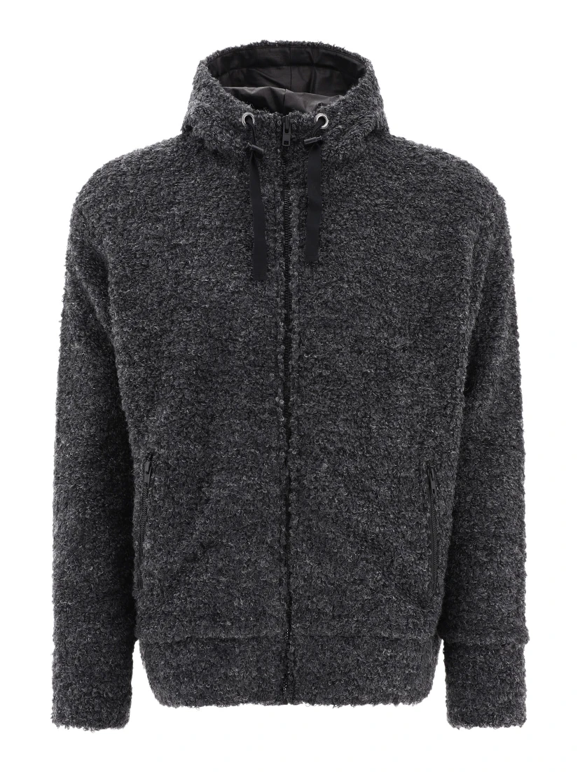 Textured drawstring zipped hoodie