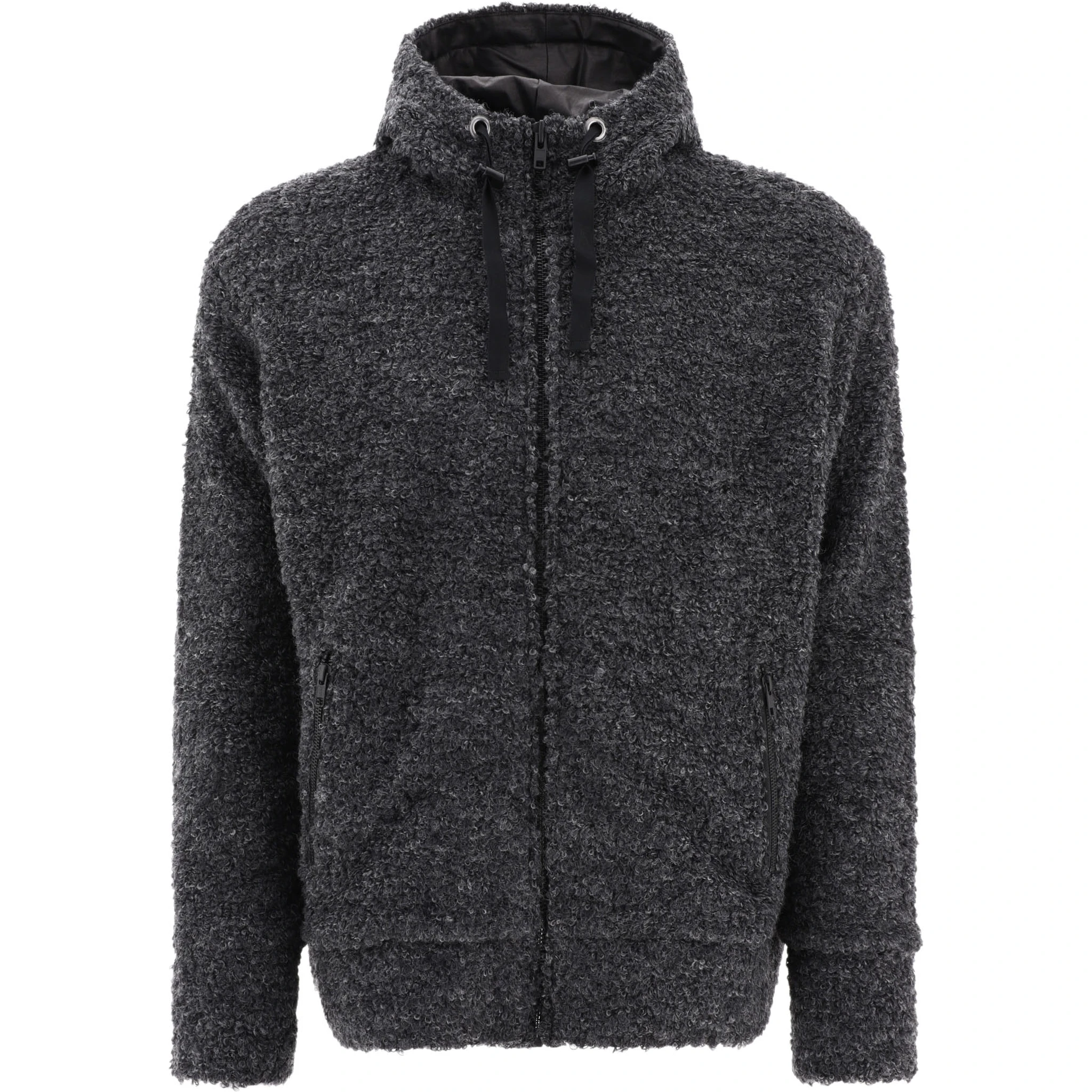 Textured drawstring zipped hoodie
