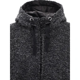 Textured drawstring zipped hoodie