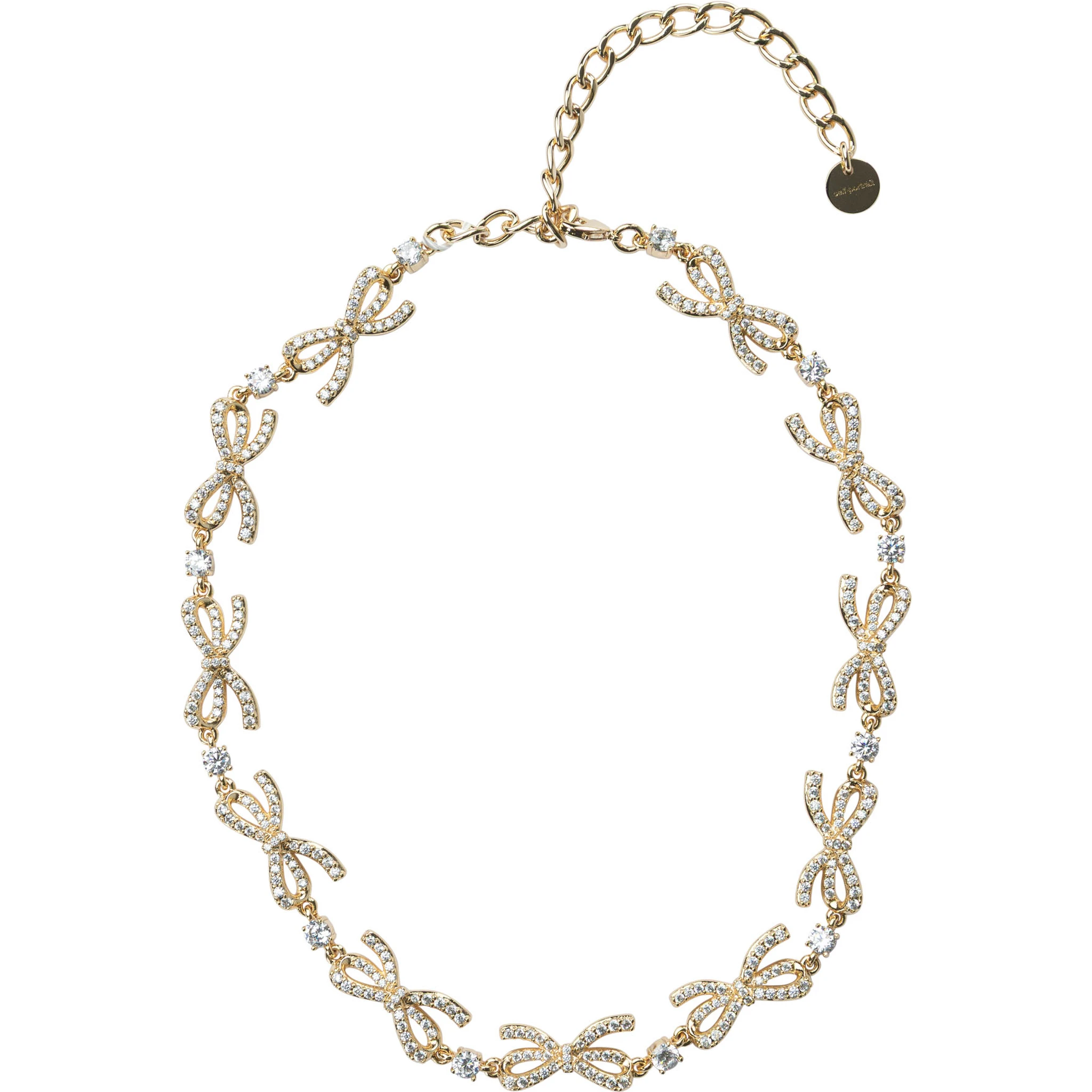 Necklace with embellished bows and crystals