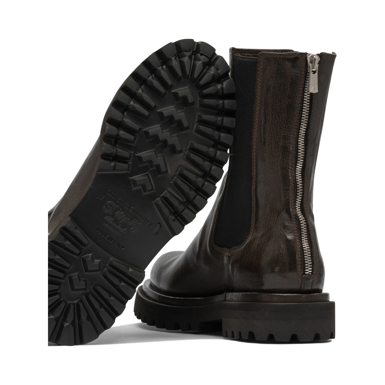 "Wisal DD 122" zippered ankle boots.