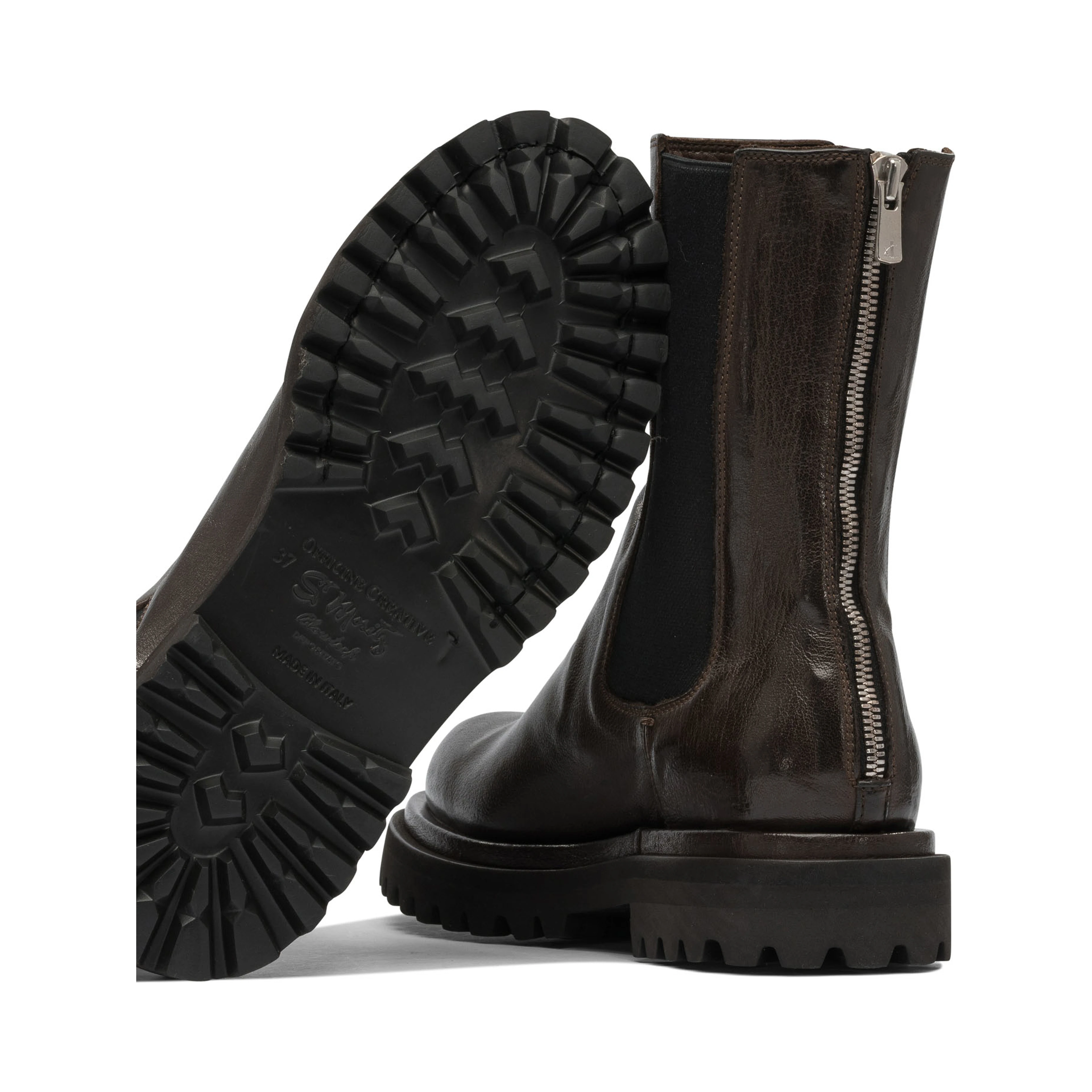 "Wisal DD 122" zippered ankle boots.