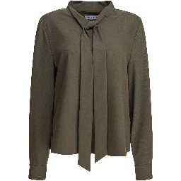 Twill blouse with bow collar