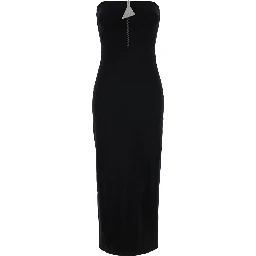 Black Bustier Dress with Decorative Zip in Tech Fabric Woman