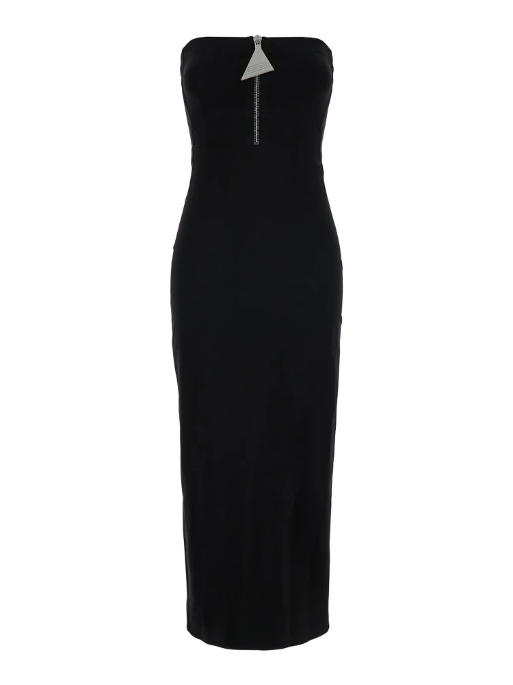 Black Bustier Dress with Decorative Zip in Tech Fabric Woman