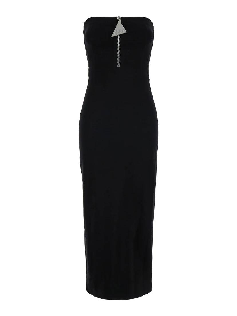 Black Bustier Dress with Decorative Zip in Tech Fabric Woman