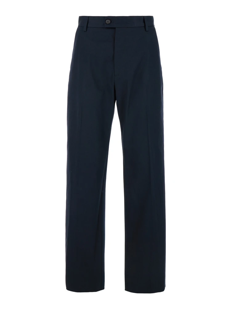 Blue Straight Tailored Pants in Cotton Man