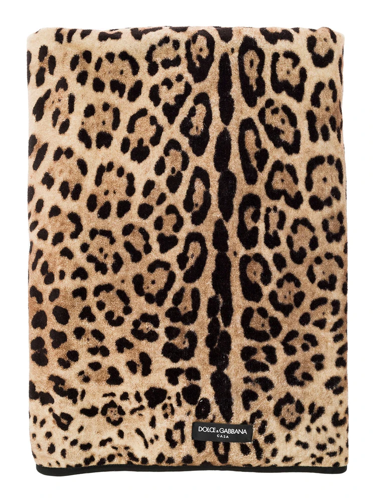 Multicolor Bath Towel wirh All-Over Leopard Print in Cotton Dolce & Gabbana