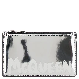 Silver Card-Holder with McQueen Graffiti Logo in Laminated Leather Man