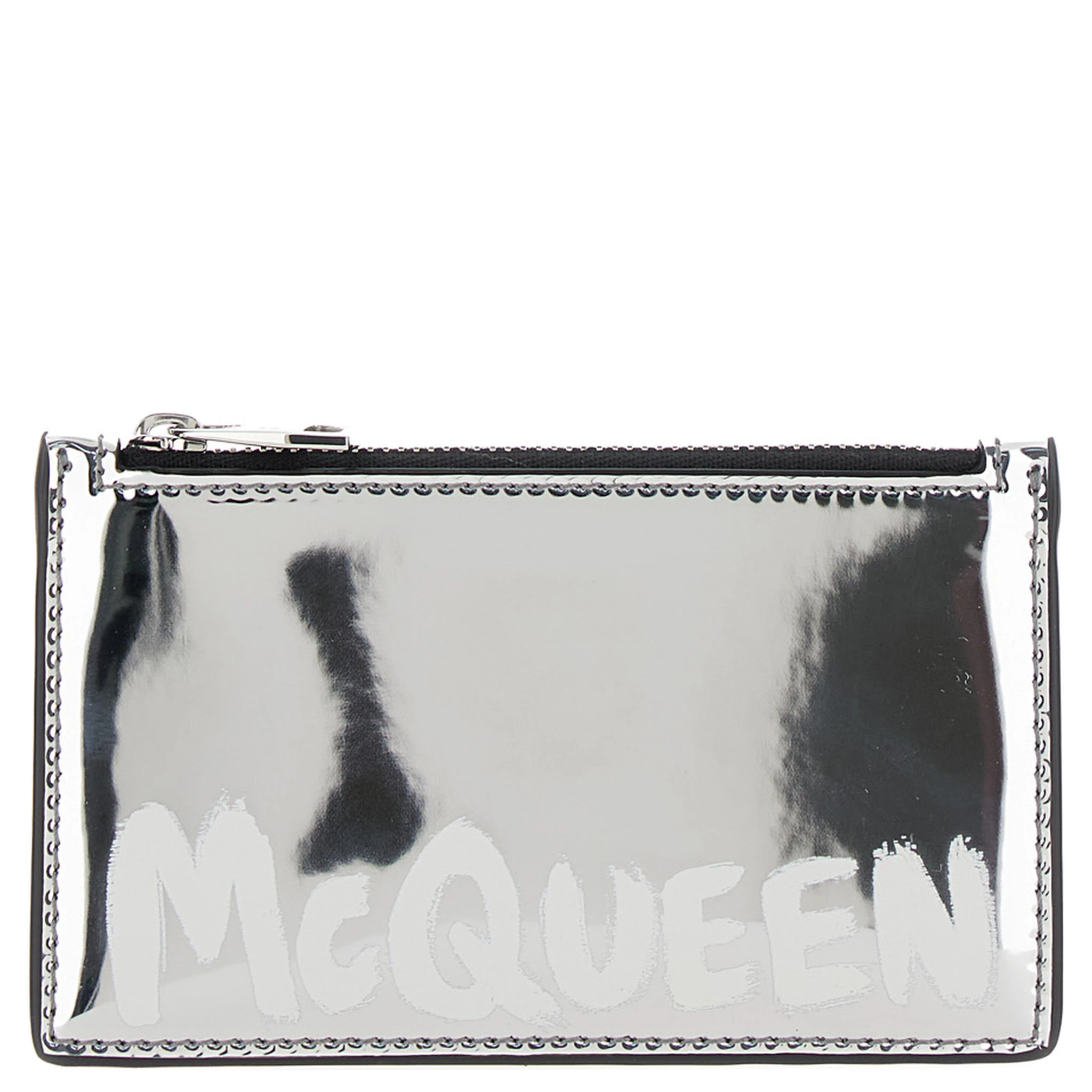 Silver Card-Holder with McQueen Graffiti Logo in Laminated Leather Man