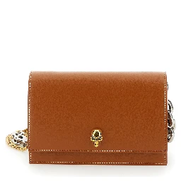 Small Skull Caramel Crossbody Bag with Skull Detail in Leather Woman