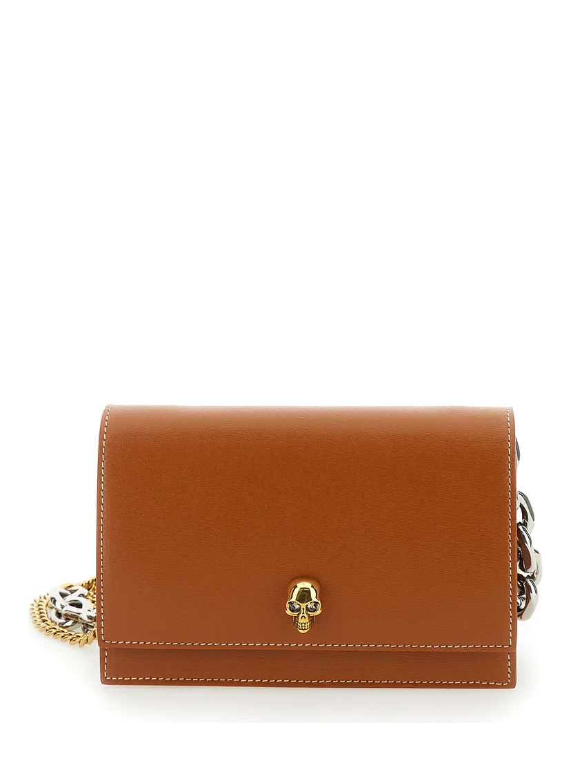 Small Skull Caramel Crossbody Bag with Skull Detail in Leather Woman