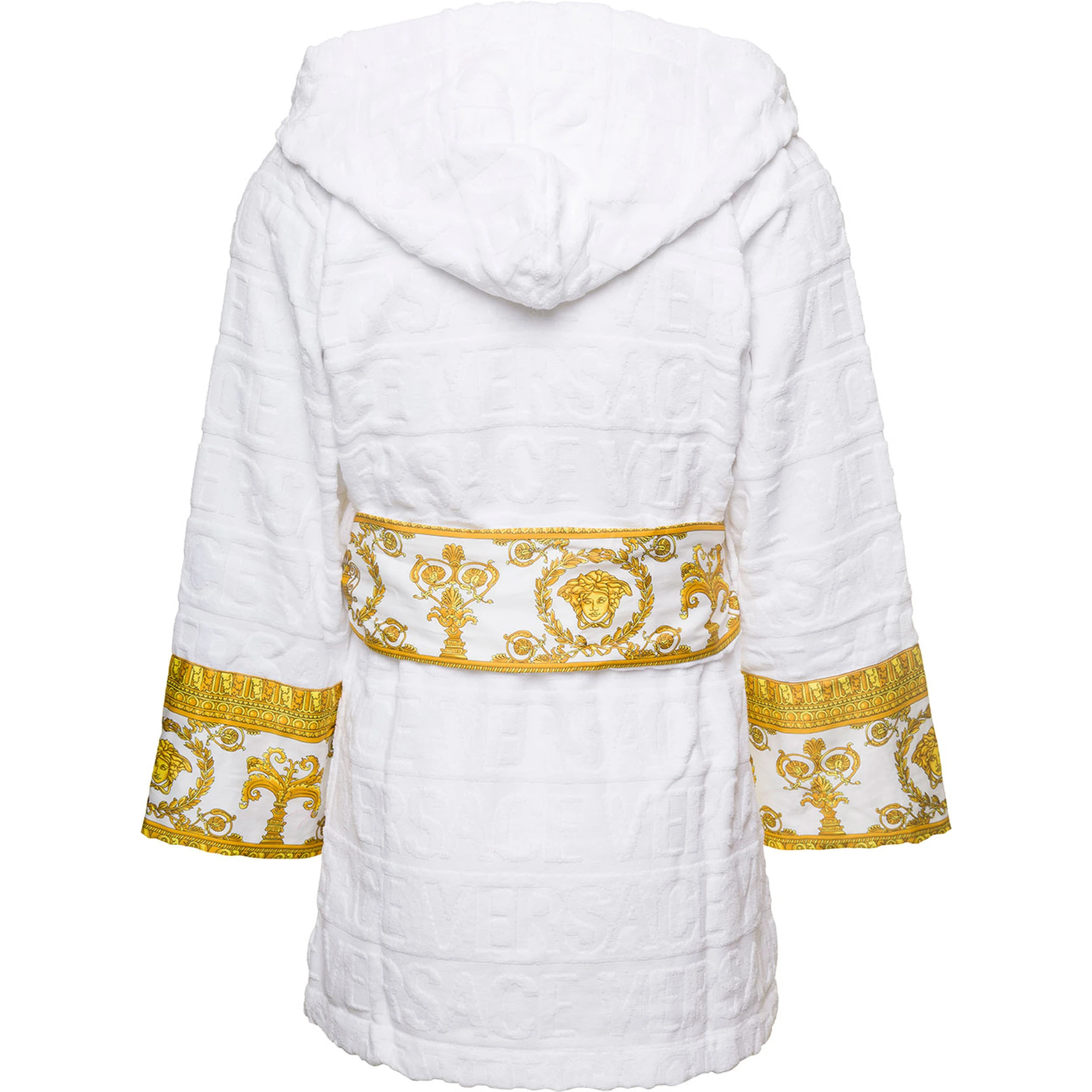 Accappatoio CORTO con Motivo Barocco in Spugna di Cotone Nero Versace Home