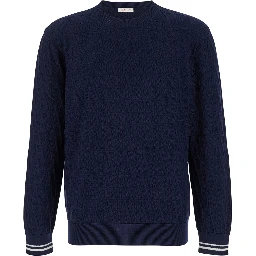 Blue Crewneck Sweater in Jacquard Toile Iconographique Man