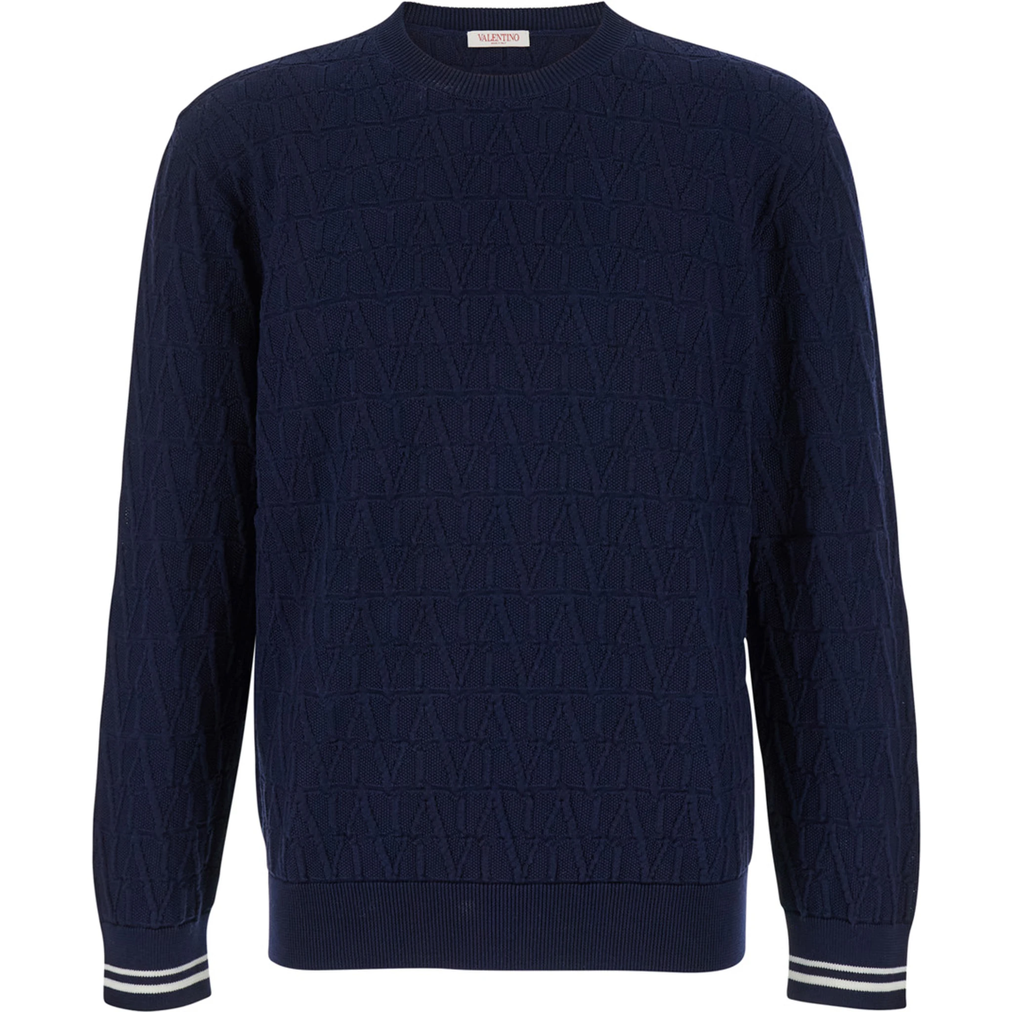 Blue Crewneck Sweater in Jacquard Toile Iconographique Man