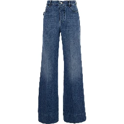Blue Palazzo Pants with Logo Patch in Denim Woman