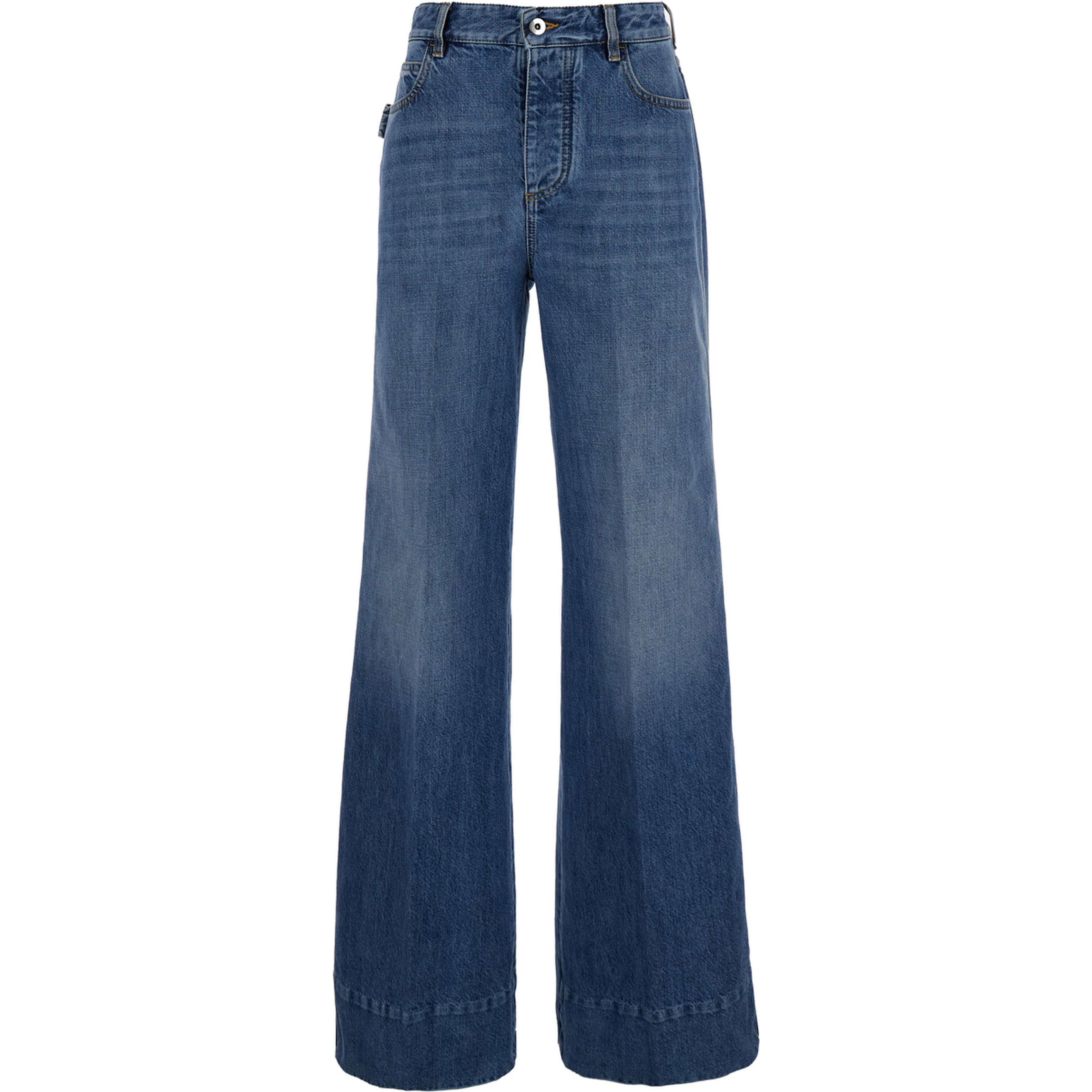 Blue Palazzo Pants with Logo Patch in Denim Woman