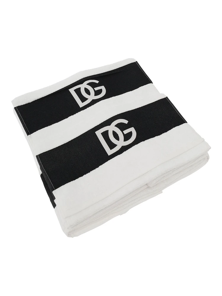 White Set of Five Towels with DG Logo in Terry Cotton