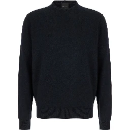 Dark Blue Crewneck Sweater in Merino Wool and Silk Blend Man