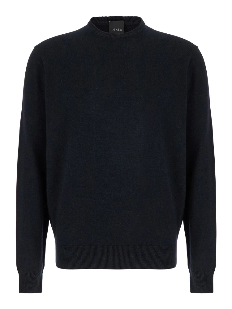 Dark Blue Crewneck Sweater in Merino Wool and Silk Blend Man