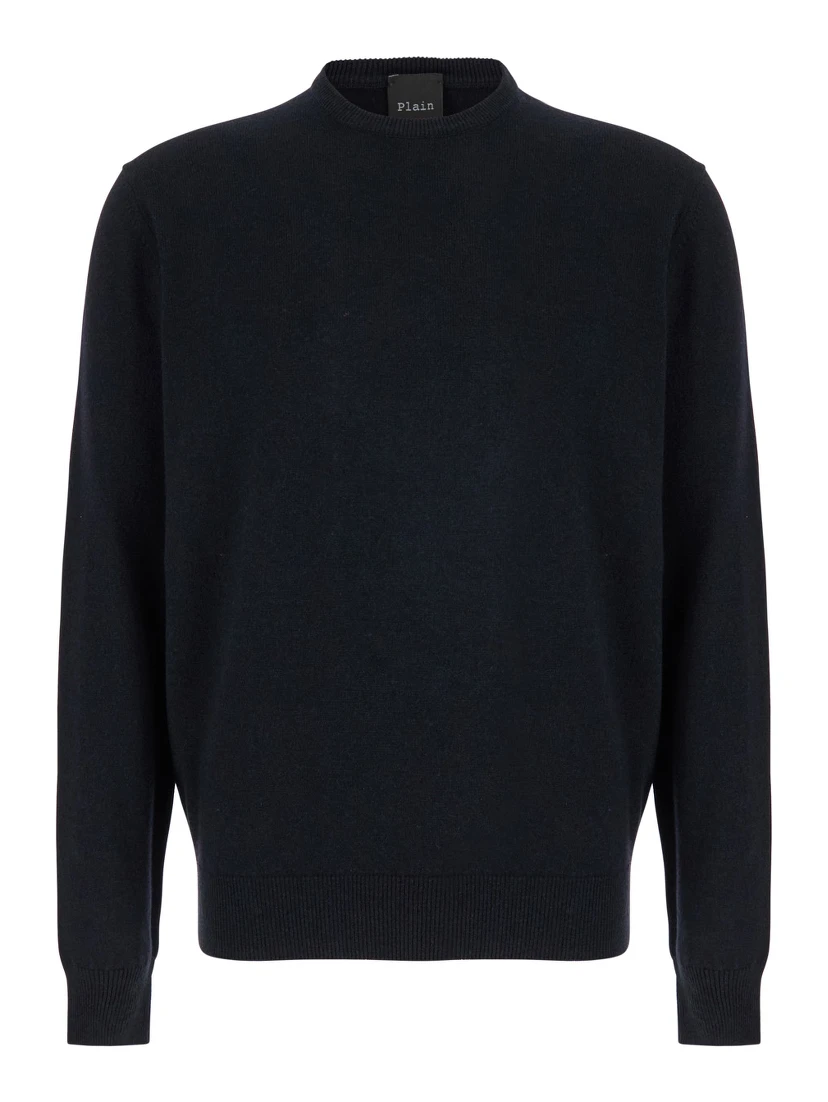Dark Blue Crewneck Sweater in Merino Wool and Silk Blend Man