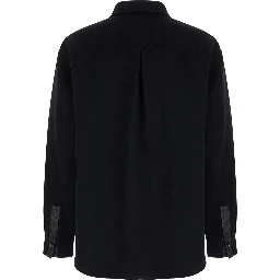 Black Oversized Shirt with Patch Pocket in Wool Man
