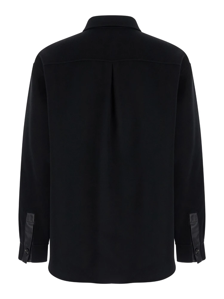 Black Oversized Shirt with Patch Pocket in Wool Man