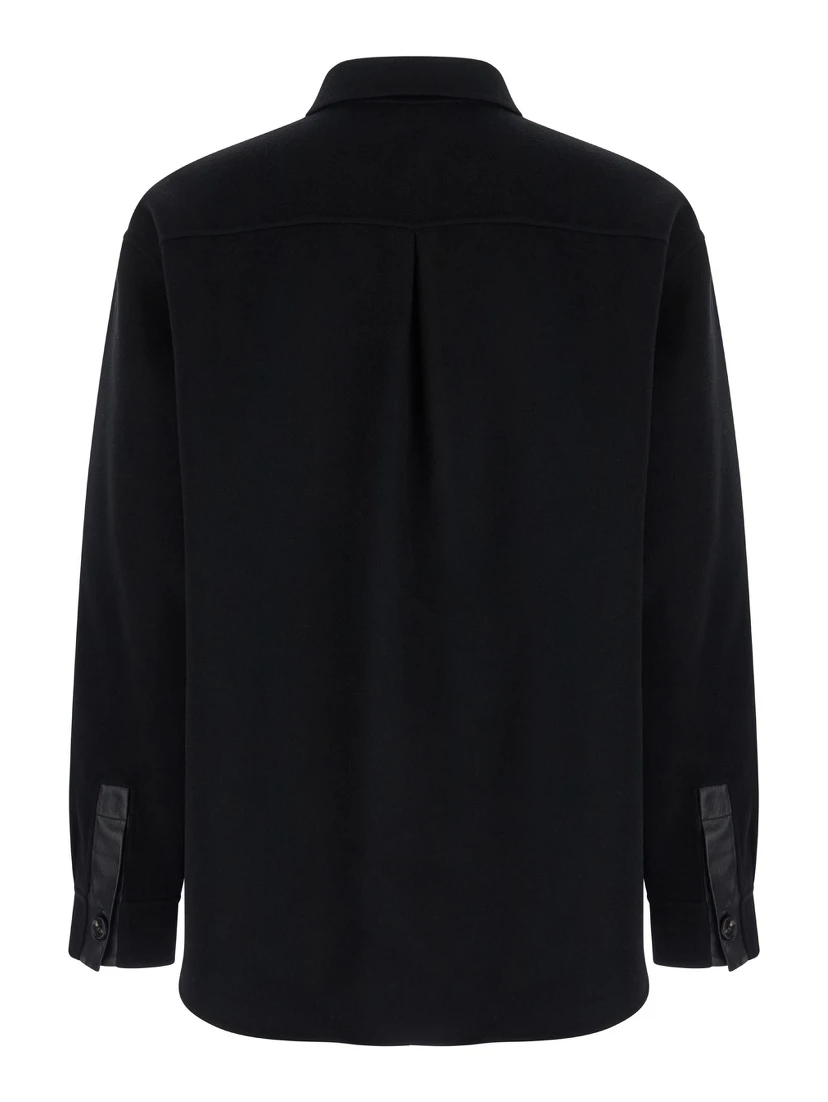 Black Oversized Shirt with Patch Pocket in Wool Man