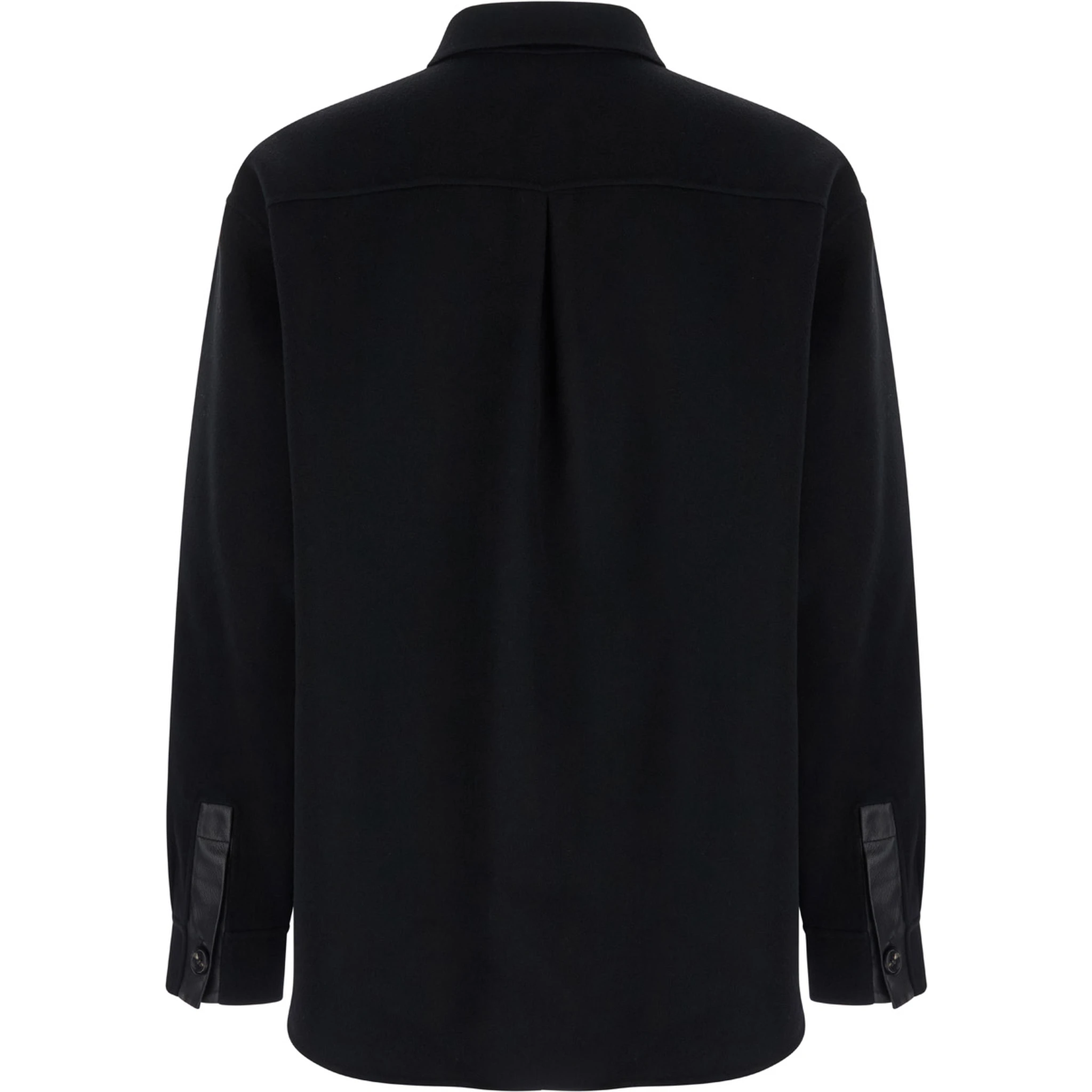 Black Oversized Shirt with Patch Pocket in Wool Man