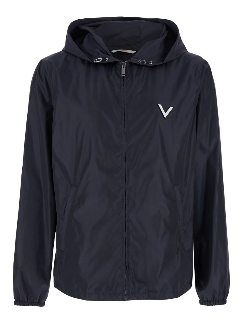 Blue Jacket with VLogo Detail in Nylon Man