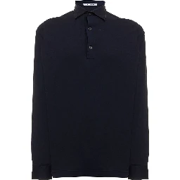 Gaudenzi Mans Cotton Blue Long Sleeved Polo Shirt