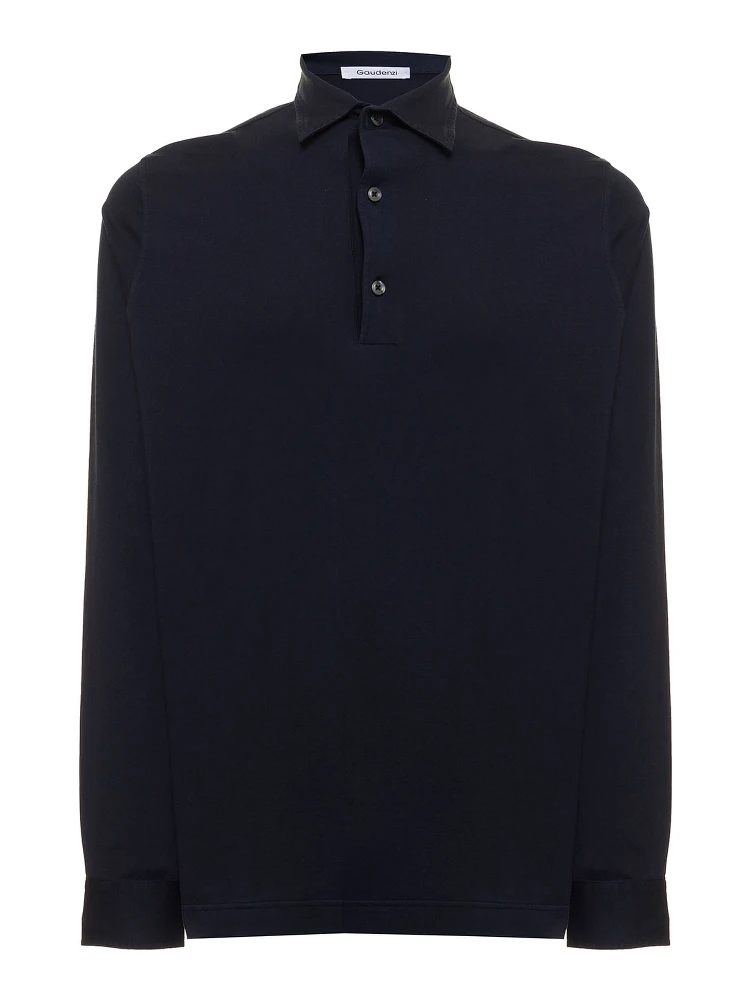 Gaudenzi Mans Cotton Blue Long Sleeved Polo Shirt