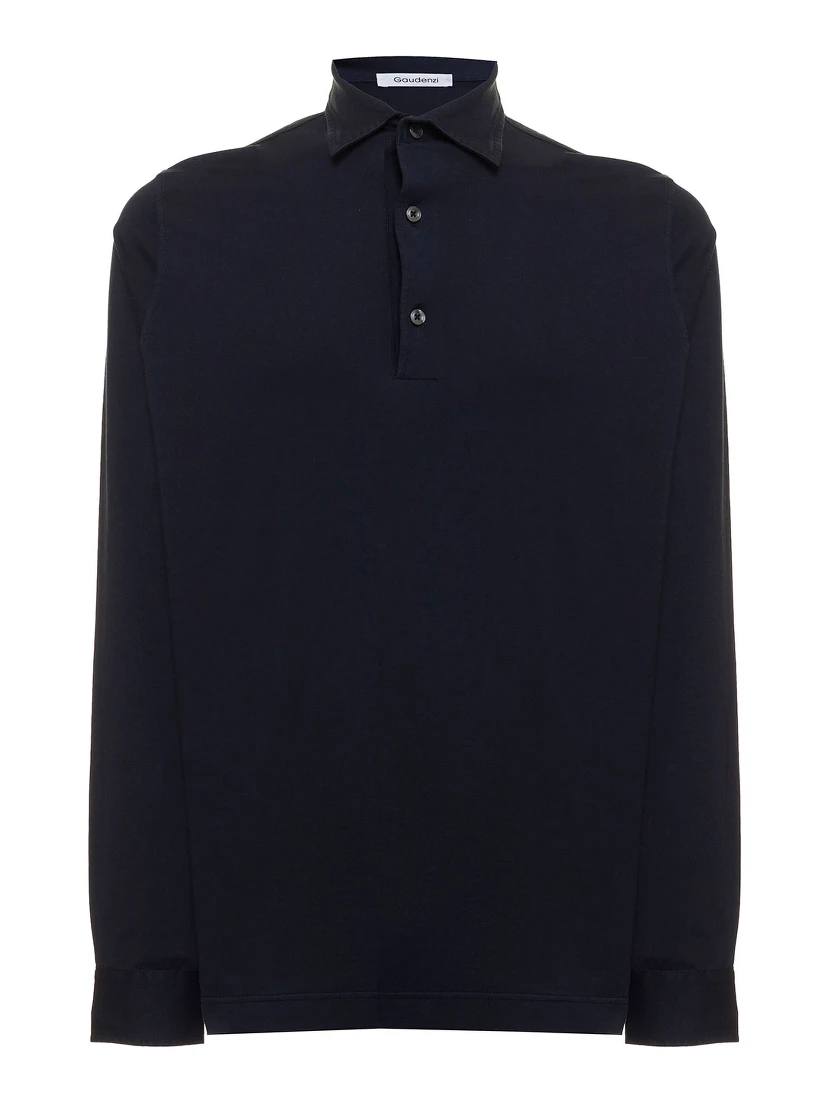 Gaudenzi Mans Cotton Blue Long Sleeved Polo Shirt