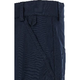 Blue Straight Leg Pants with Logo Patch in Cotton Man