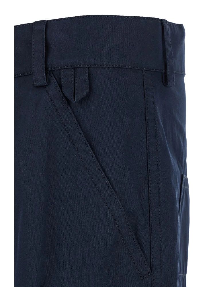 Blue Straight Leg Pants with Logo Patch in Cotton Man