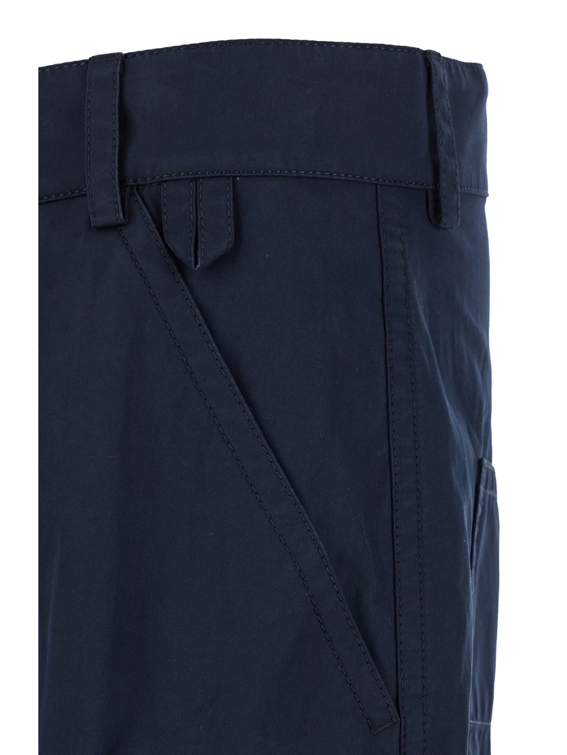 Blue Straight Leg Pants with Logo Patch in Cotton Man