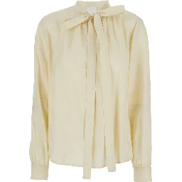 Beige Pussy Bow Blouse in Blend Silk Woman