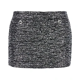 Black Sequin Miniskirt in Wool Woman