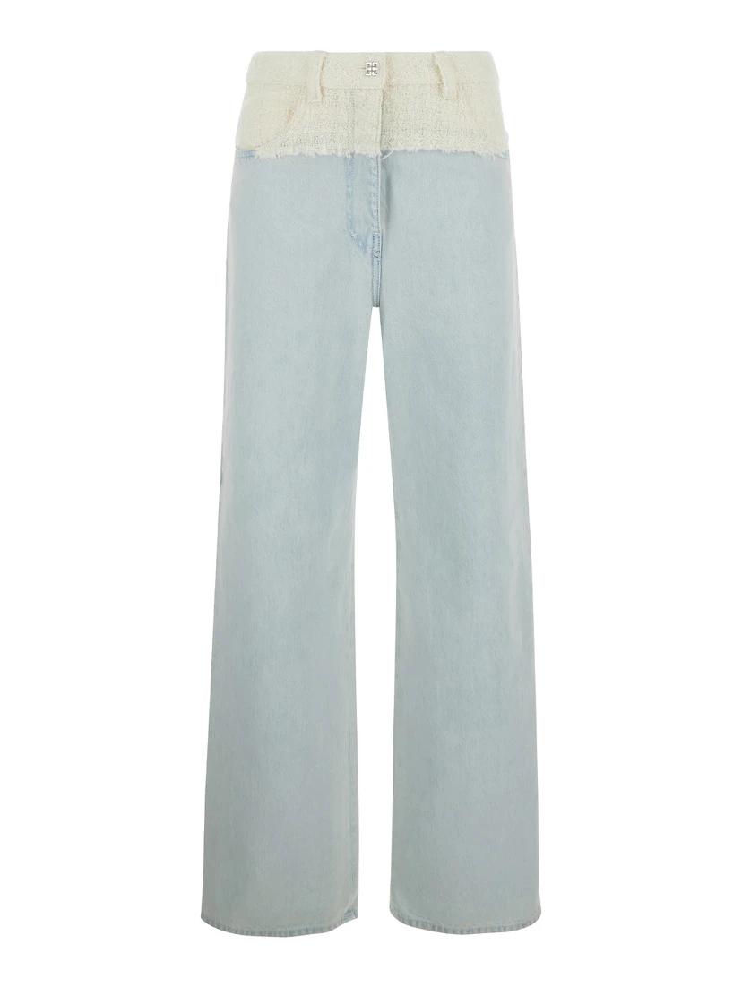 Blue Jeans with Tweed Waist in Denim Woman