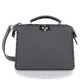 Peekaboo ISeeU Small Grey Handbag with Macro Top-Stitching in Leather Man