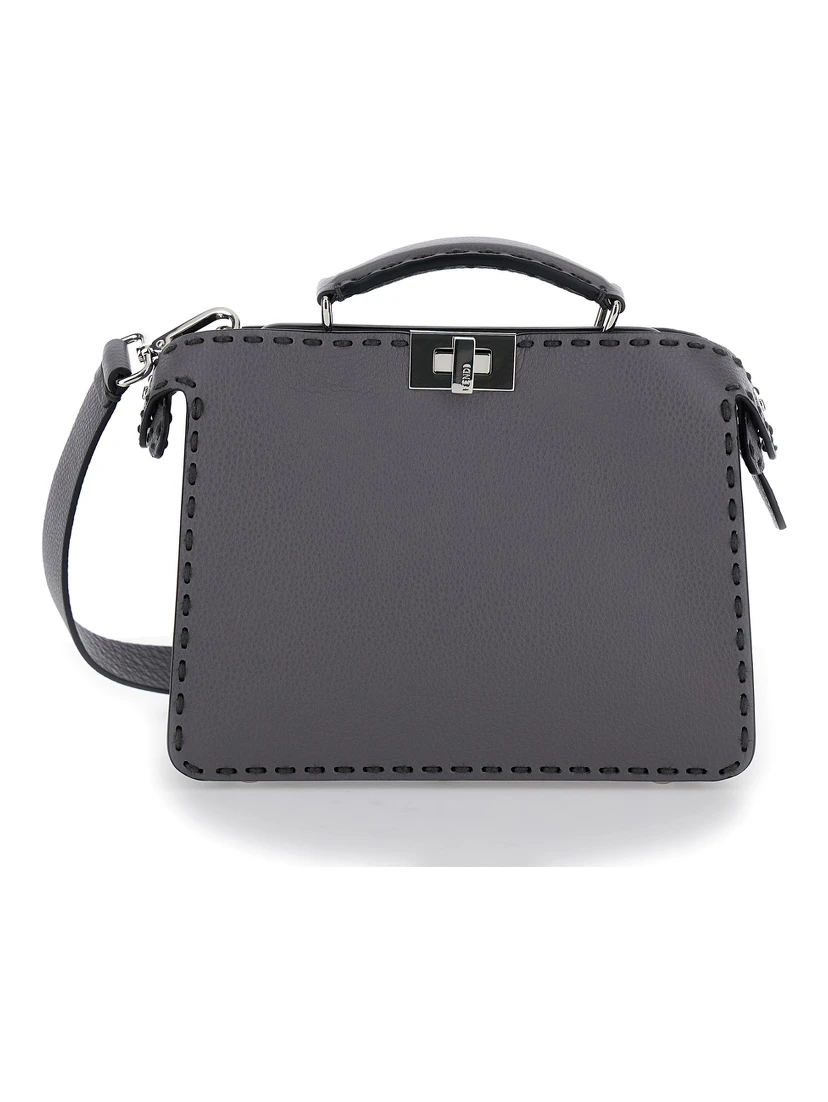 Peekaboo ISeeU Small Grey Handbag with Macro Top-Stitching in Leather Man